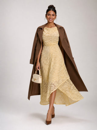 Lace Sequin Embellished Midi Dress, Butter Yellow