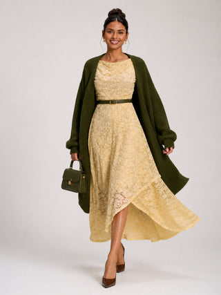 Lace Sequin Embellished Midi Dress, Butter Yellow