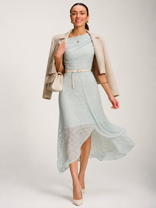 Asymmetric Draped Lace Maxi Dress, Light Blue