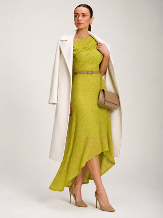 Asymmetric Draped Lace Maxi Dress, Lime Green