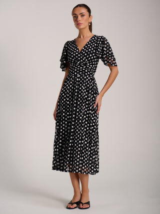 Angel Sleeve Print Lace Maxi Dress, Black Spot