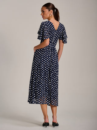 Angel Sleeve Print Lace Maxi Dress, Navy Spot