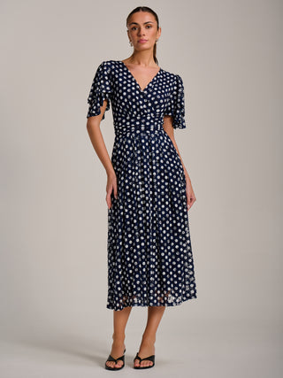 Angel Sleeve Print Lace Maxi Dress, Navy Spot