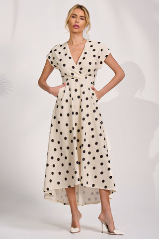 Printed Scuba Dipped Hem Maxi Dress, Cream Spot