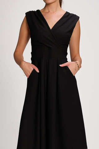 Plain Sleeveless Midi Dress, Black