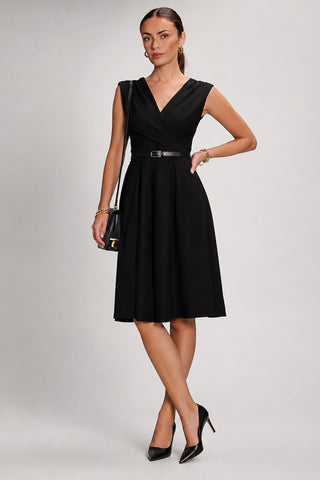 Plain Sleeveless Midi Dress, Black