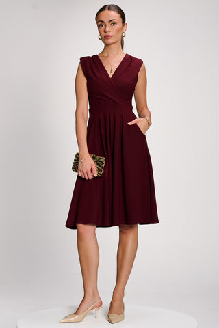 Plain Sleeveless Midi Dress, Burgundy
