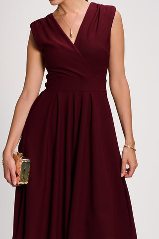 Plain Sleeveless Midi Dress, Burgundy
