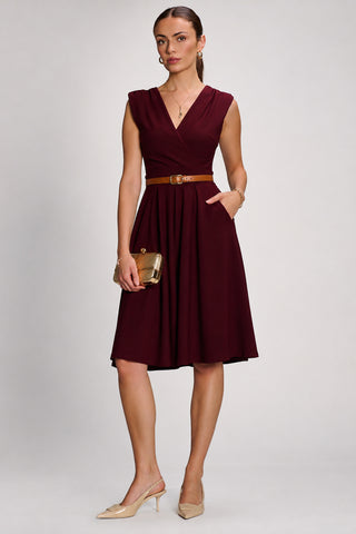 Plain Sleeveless Midi Dress, Burgundy