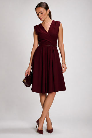 Plain Sleeveless Midi Dress, Burgundy