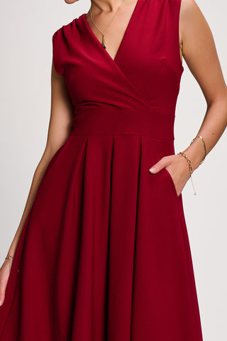 Plain Sleeveless Midi Dress, Dark Red