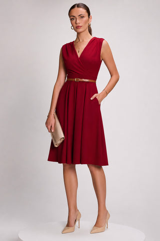 Plain Sleeveless Midi Dress, Dark Red