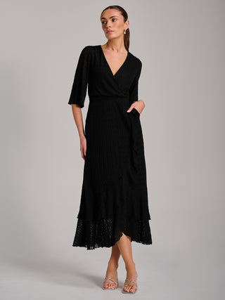 Textured Ruffle Hem Knitted Maxi Dress, Black