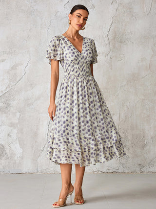 Frill Hem Chiffon Midi Dress, Purple Animal