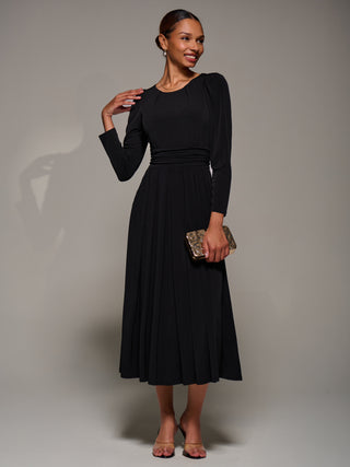 Puff Long Sleeve Jersey Maxi Dress, Black