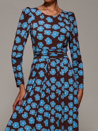 Puff Long Sleeve Jersey Maxi Dress, Blue Floral
