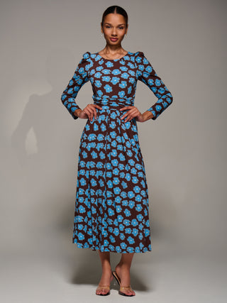 Puff Long Sleeve Jersey Maxi Dress, Blue Floral