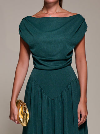 Asymmetric Neckline Midaxi Dress, Dark Green