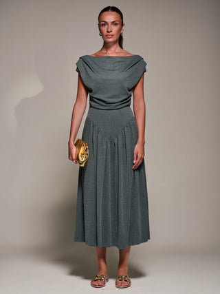 Asymmetric Neckline Midaxi Dress, Khaki