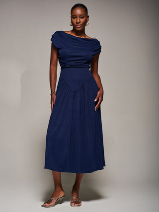 Asymmetric Neckline Midaxi Dress, Navy