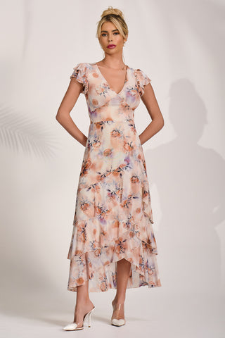 Mesh Ruffle Detail Maxi Dress, Amber Floral