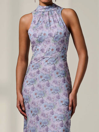 Chiffon Halter Neck Maxi Dress, Purple Floral