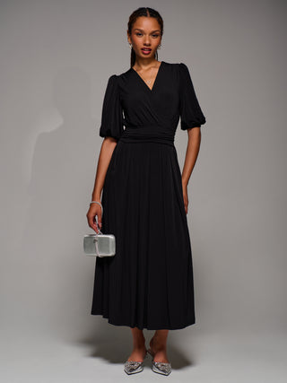 Puff Sleeve Jersey Maxi Dress, Black