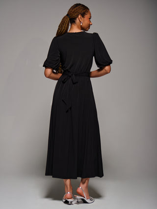 Puff Sleeve Jersey Maxi Dress, Black