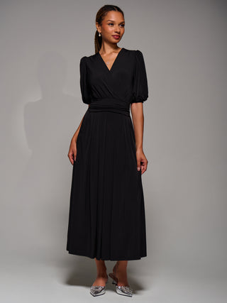 Puff Sleeve Jersey Maxi Dress, Black
