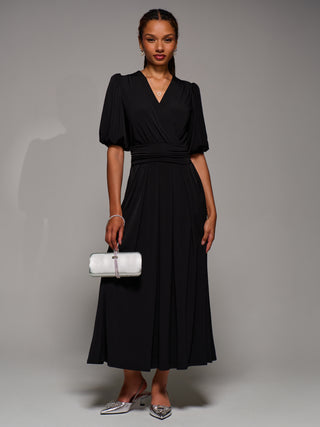 Puff Sleeve Jersey Maxi Dress, Black