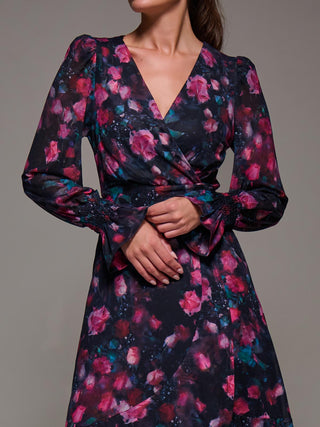 Ruffle Cuffed Sleeve Frill Mesh Maxi Dress, Pink Floral