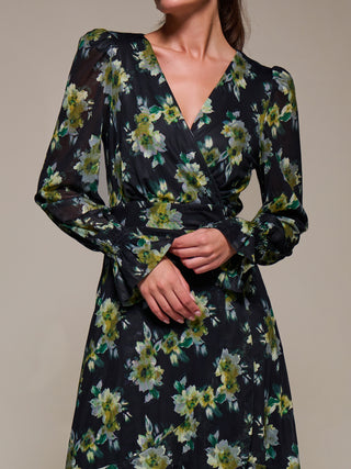 Ruffle Cuffed Sleeve Frill Mesh Maxi Dress, Yellow Floral