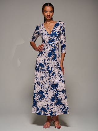 Jersey Fit & Flare Maxi Dress, Navy Abstract