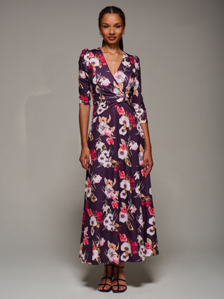 Jersey Fit & Flare Maxi Dress, Purple Floral