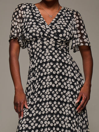 Chiffon Floaty Sleeved Midaxi Dress, Black Spot