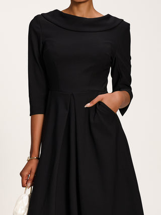 Roll Neck ¾ Sleeve Midi Dress, Black