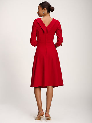 Roll Neck ¾ Sleeve Midi Dress, Tomato Red