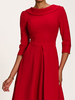 Roll Neck ¾ Sleeve Midi Dress, Tomato Red