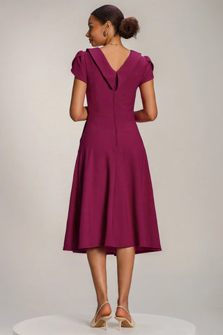 Roll Neck Petal Sleeve Midi Dress, Magenta