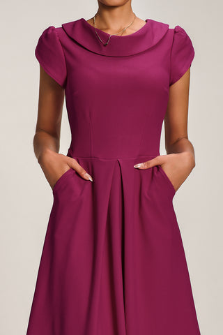 Roll Neck Petal Sleeve Midi Dress, Magenta