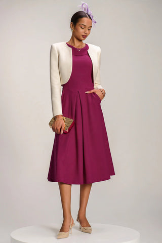 Roll Neck Petal Sleeve Midi Dress, Magenta