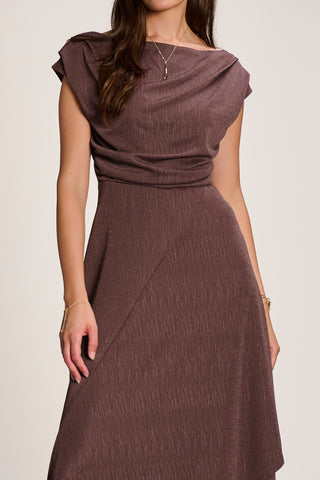 Asymmmetric Draped Midi Dress, Brown