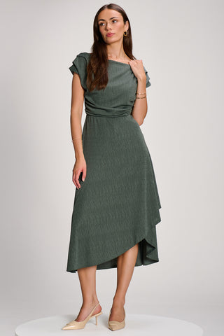 Asymmmetric Draped Midi Dress, Khaki