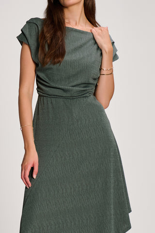 Asymmmetric Draped Midi Dress, Khaki
