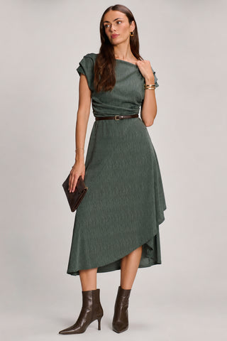 Asymmmetric Draped Midi Dress, Khaki