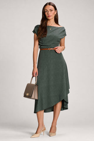 Asymmmetric Draped Midi Dress, Khaki