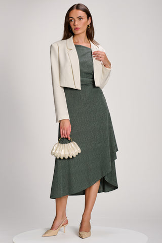 Asymmmetric Draped Midi Dress, Khaki