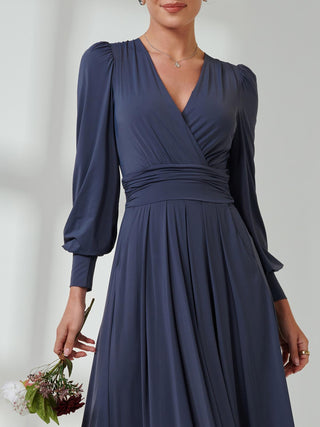 steel blue long sleeve dress Azazie Norah
