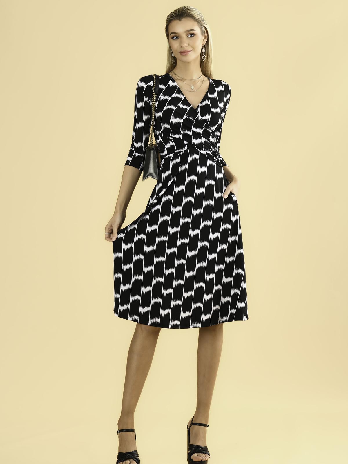 Odilia Fit & Flare Jersey Dress, Black Geo