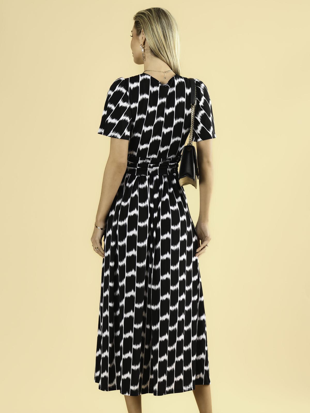 Halley Angel Sleeve Jersey Maxi Dress, Black Geo